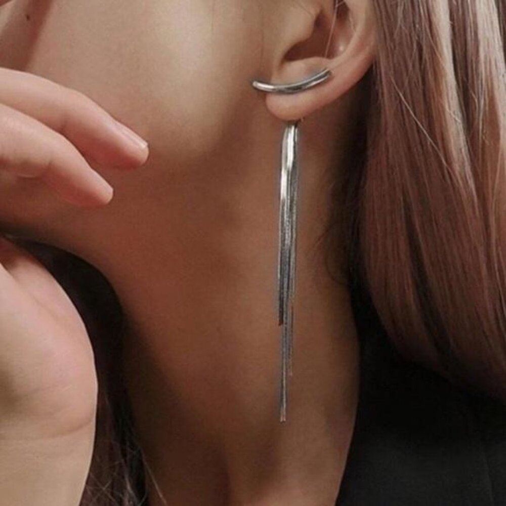 NEW STERLING SILVER LONG TASSEL ARK EARRINGS, NICE EARRINGS, CUTE EARRINGS - Picture 2 of 4